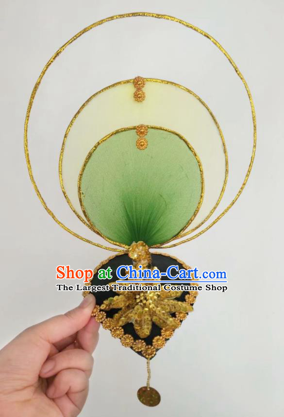 China Women Group Dance Hat Stage Performance Hair Accessories Classical Dance Headpiece Opening Dance Green Hair Crown