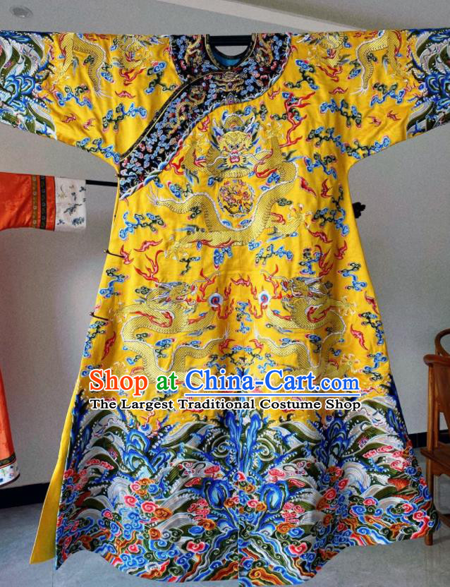 Chinese Ancient Lord Embroidery Imperial Robe Qing Dynasty Garment Costumes Traditional Manchu Emperor Replica Clothing