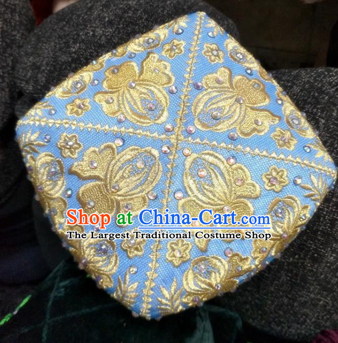 China Uyghur Nationality Female Headwear Uighur Minority Stage Performance Headdress Xinjiang Ethnic Folk Dance Blue Hat