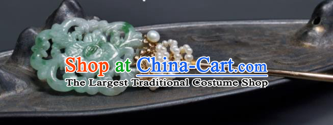 Chinese Ancient Empress Jade Hairpin Traditional Qipao Dress Hair Accessories Handmade Qing Dynasty Court Woman Pearls Hair Stick