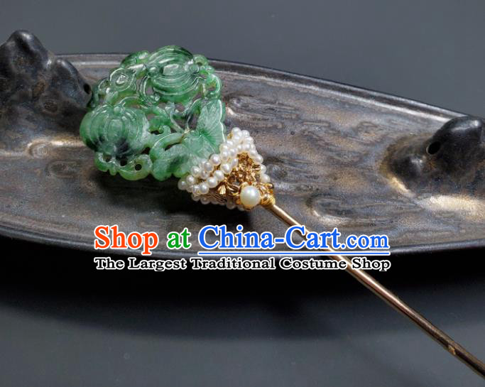 Chinese Traditional Qipao Dress Hair Accessories Handmade Qing Dynasty Court Woman Jade Butterfly Hair Stick Ancient Imperial Consort Pearls Hairpin