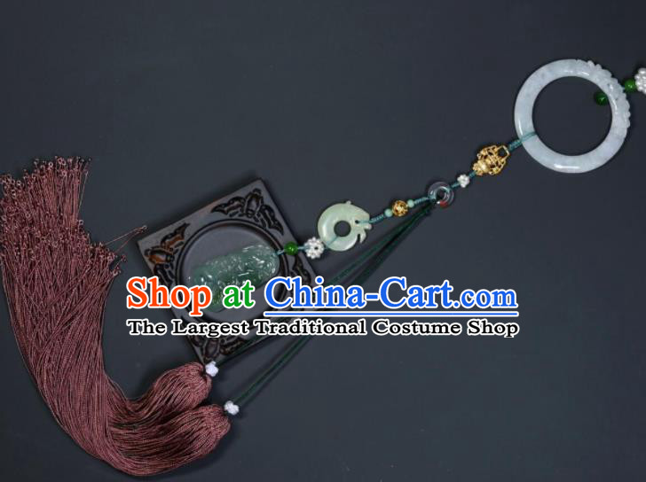 China Traditional Hanfu Waist Accessories Handmade Jade Ring Belt Jewelry Ancient Swordsman Brown Tassel Pendant