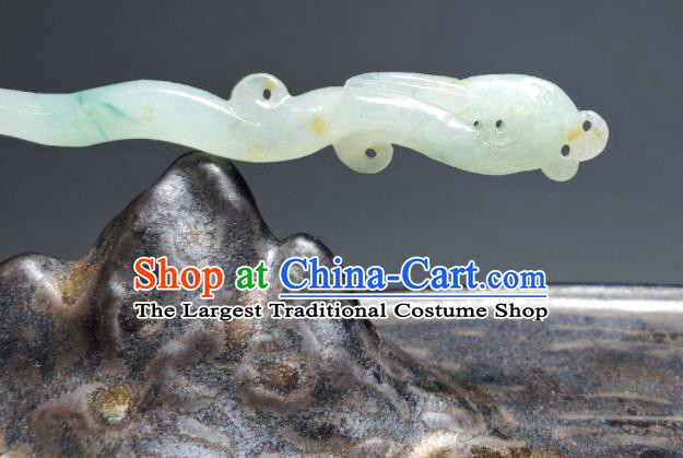 Chinese Handmade Jade Carving Phoenix Hair Stick Ancient Empress Hairpin Traditional Qipao Dress Headwear