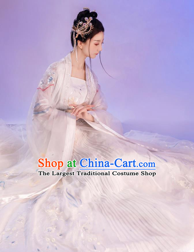 China Traditional Wedding White Hanfu Dresses Song Dynasty Patrician Beauty Historical Clothing Ancient Goddess Garment Costumes