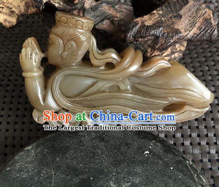 China Traditional Jade Craft Flying Apsaras Jade Sculpture Handmade Agate Carving Accessories