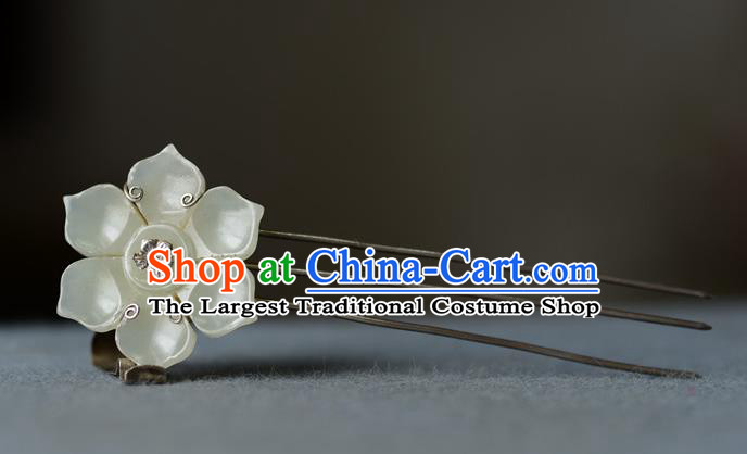 Chinese Traditional Vintage Hair Accessories Handmade Qing Dynasty Silver Hair Comb Ancient Empress Hetian Jade Plum Blossom Hairpin