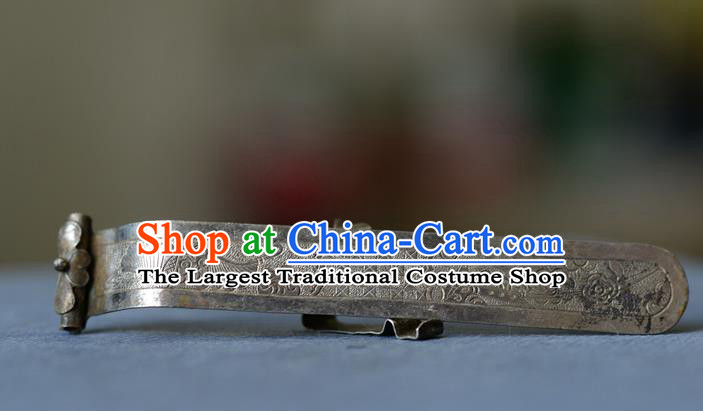 Chinese Ancient Empress Silver Carving Hairpin Traditional Court Woman Hair Accessories Handmade Qing Dynasty Imperial Consort Hair Stick