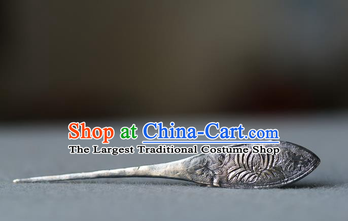 Chinese Ancient Palace Lady Silver Carving Chrysanthemum Hairpin Traditional Hair Accessories Handmade Qing Dynasty Princess Hair Stick