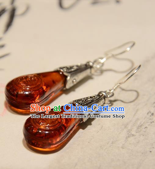 Handmade Chinese National Red Coloured Glaze Earrings Traditional Silver Eardrop Cheongsam Ear Jewelry Qing Dynasty Ear Accessories