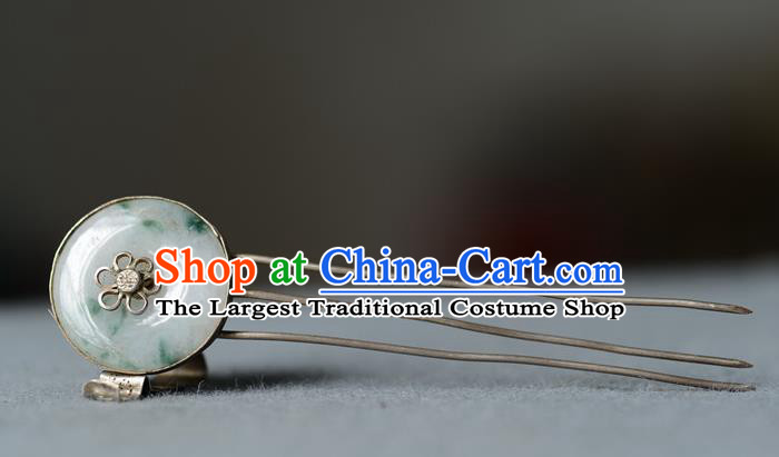 Chinese Traditional Jade Hair Accessories Handmade Qing Dynasty Imperial Consort Hair Comb Ancient Empress Silver Hairpin