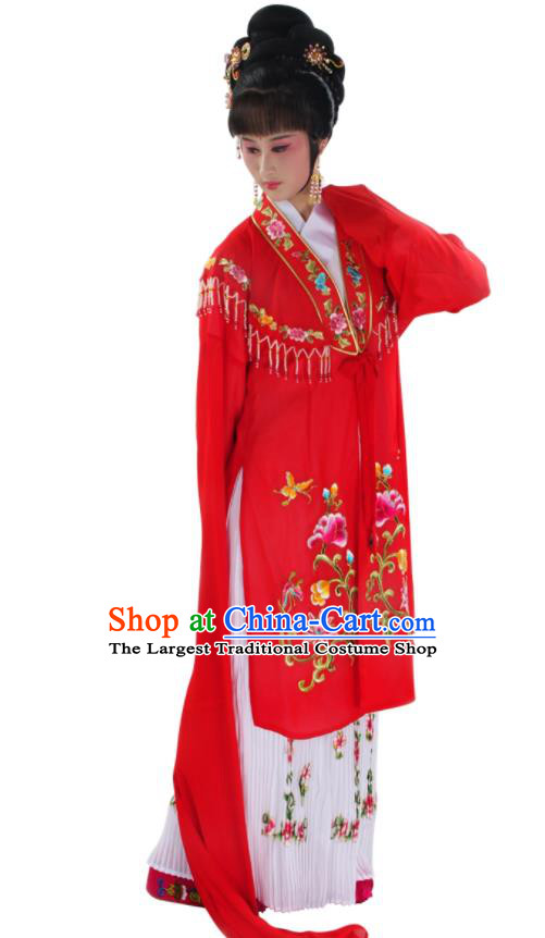 Chinese Traditional Beijing Opera Hua Tan Clothing Shaoxing Opera Actress Red Water Sleeve Dress Ancient Nobility Lady Garment Costume