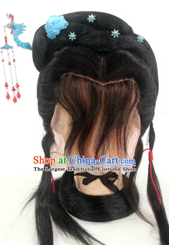 Chinese Peking Opera Young Woman Headdress Ancient Fairy Front Lace Wigs Hair Accessories Beijing Opera Hua Tan Hairpieces