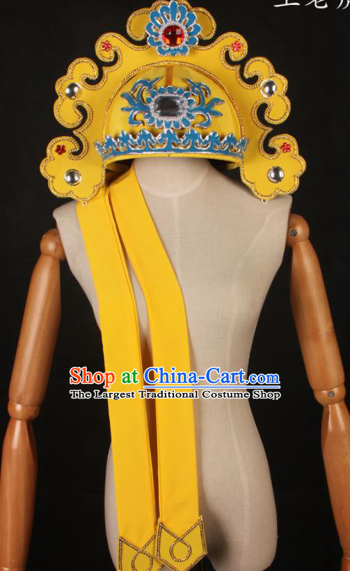 Chinese Beijing Opera Wusheng Headwear Peking Opera Rich Male Headdress Ancient Swordsman Yellow Hat