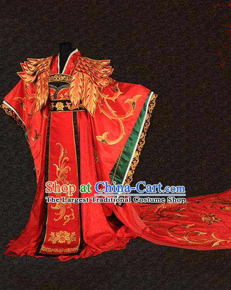 China Wedding Female Attire Ancient Empress Red Hanfu Dress Han Dynasty Queen Embroidered Garment Costumes