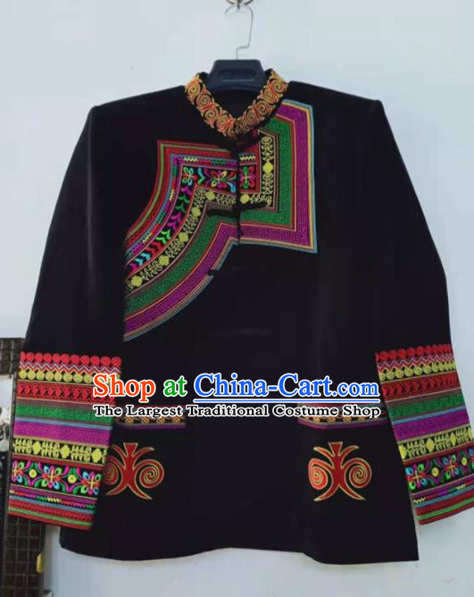 China Sichuan Nationality Dance Embroidered Black Jacket Ethnic Costume Yi Minority Male Outer Garment