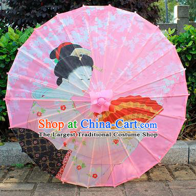Japanese Beautiful Women Umbrella Classical Umbrella Geisha Printing Pink Silk Umbrella Traditional Festival Umbrellas
