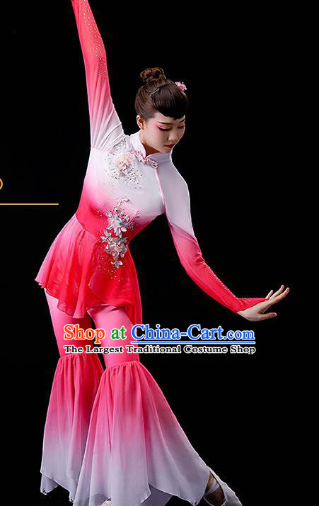 China Classical Dance Pink Dress Drum Dance Garment Costumes Fan Dance Clothing Stage Performance Fashion Uniforms