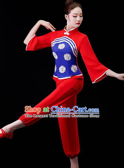 Chinese Yangko Dance Clothing Country Women Square Performance Apparels Folk Dance Red Uniforms Traditional Fan Dance Garment Costumes