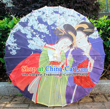 Japanese Traditional Festival Umbrellas Beautiful Women Umbrella Classical Geisha Umbrella Printing Blue Silk Umbrella