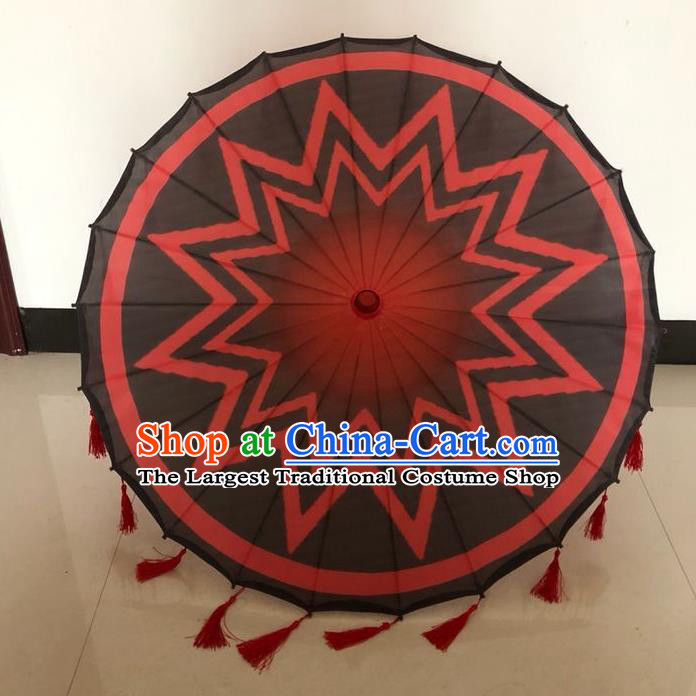 Chinese Classical Dance Black Umbrella Traditional Dance Umbrella Handmade Silk Umbrellas Folk Dance Tassel Umbrella