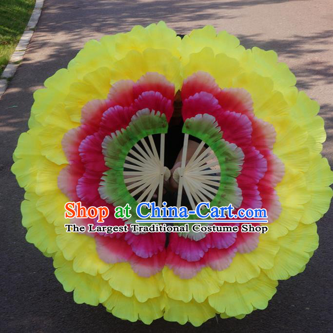 Chinese Peony Dance Double Sides Fans Folk Dance Fan Yangko Dance Silk Fan Opening Dance Fan