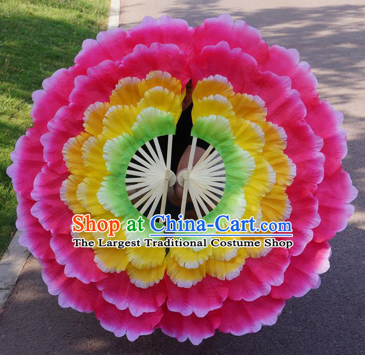 Chinese Folk Dance Double Sides Fan Yangko Dance Silk Fan Festival Opening Dance Fan Peony Dance Fans