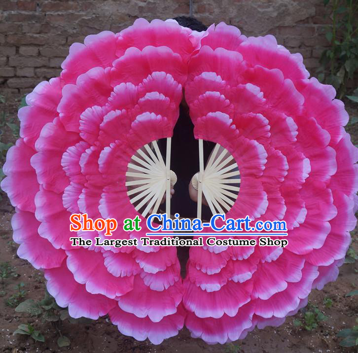 Chinese Peony Dance Fans Folk Dance Double Sides Fan Yangko Dance Pink Silk Fan Festival Opening Dance Fan