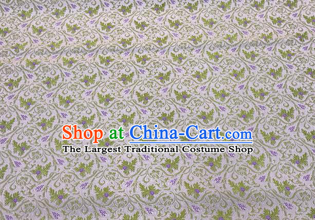 China Traditional Cheongsam Drapery Royal Grape Pattern White Brocade Material Classical Qipao Dress Damask Cloth Tang Suit Silk Fabric