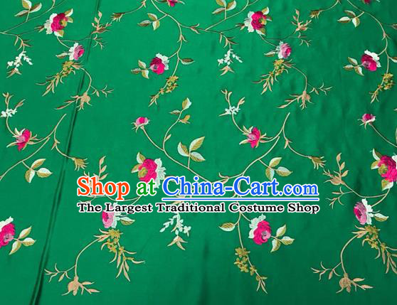 China Traditional Cheongsam Damask Cloth Mongolian Robe Green Brocade Material Tang Suit Drapery Classical Little Peony Pattern Silk Fabric