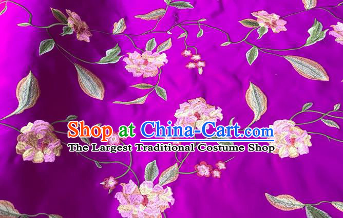 China Tang Suit Damask Cloth Traditional Embroidered Peony Silk Fabric Classical Purple Satin Material Court Brocade Drapery