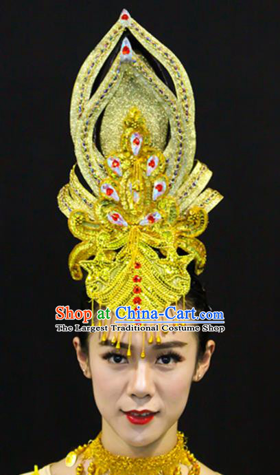 Chinese Flying Goddess Stage Performance Headpieces Classical Dance Hair Accessories Thousands Hands Guanyin Dance Golden Hair Crown