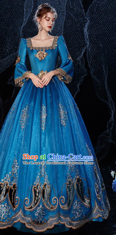 Top Western Court Princess Blue Full Dress Christmas Garment Costume England Formal Attire European Drama Performance Clothing