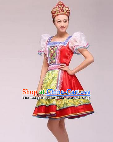 Professional Russia Festival Performance Costume Russian Court Maid Red Dress Modern Dance Fashion Garment