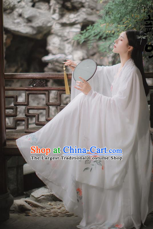 China Song Dynasty Young Beauty Historical Clothing Traditional White Hanfu Dress Apparels Ancient Goddess Princess Garment Costume