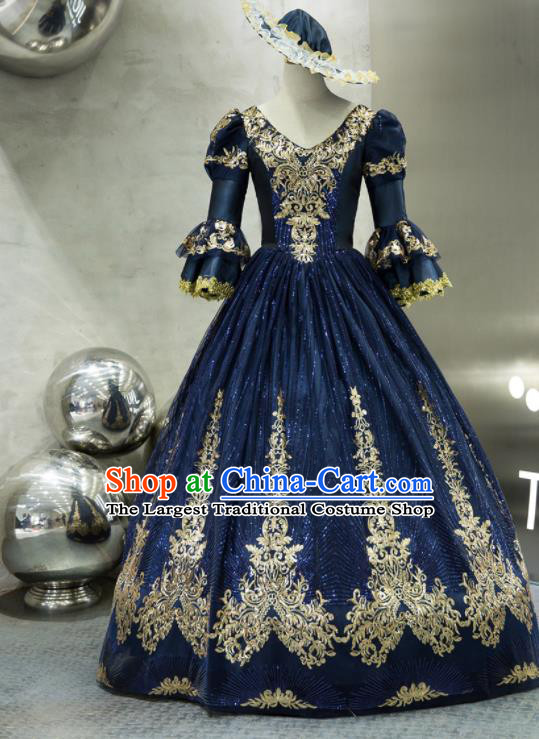 Top Christmas Garment Costume England Court Princess Formal Attire European Drama Performance Clothing Western Renaissance Style Navy Full Dress