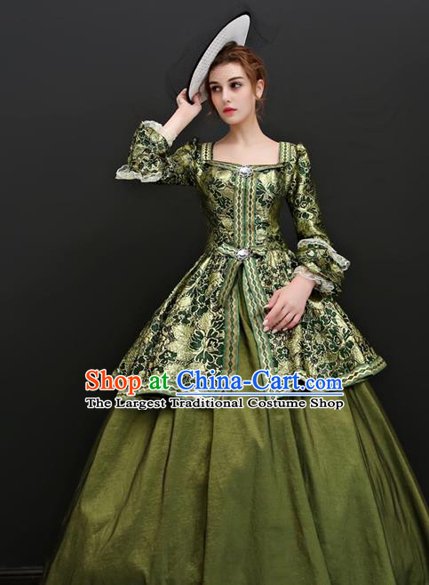 Top Western Court Olive Green Full Dress Renaissance Style Garment Costume England Noble Lady Formal Attire European Drama Clothing
