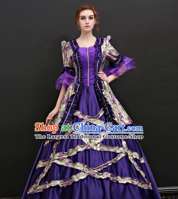 Top Renaissance Style Garment Costume French Princess Formal Attire European Court Clothing Western Dance Purple Full Dress