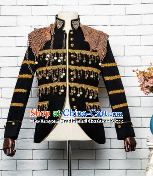 Custom European Prince Garment Costume Vintage Male Clothing General Suit Annual Meeting Performance Black Jacket