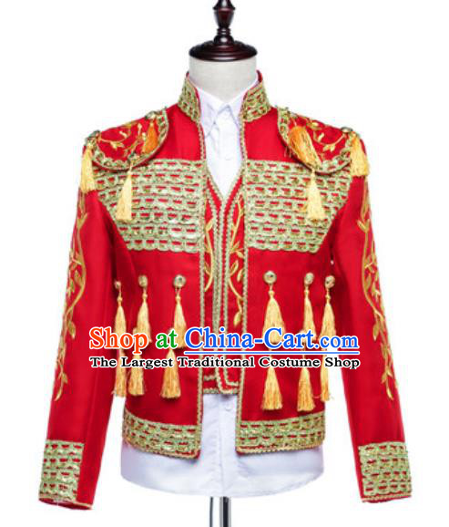 Custom Western Court Male Red Jacket European Prince Garment Costume Spanish Fighting Bull Clothing Annual Meeting Performance Suit