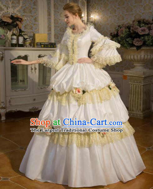 Top European Royal Clothing Western Ballroom Dance White Full Dress Renaissance Style Garment Costume French Queen Formal Attire