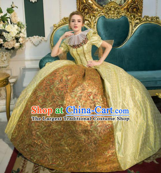 Top European Court Clothing Western Drama Performance Golden Full Dress Renaissance Style Garment Costume England Contessa Formal Attire