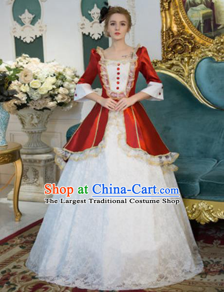 Top England Noble Lady Formal Attire European Royal Queen Clothing Western Drama Performance White Lace Full Dress Christmas Garment Costume