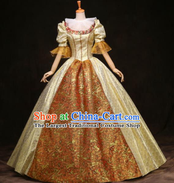 Top England Court Formal Attire European Queen Clothing Western Drama Performance Golden Full Dress Christmas Empress Garment Costume