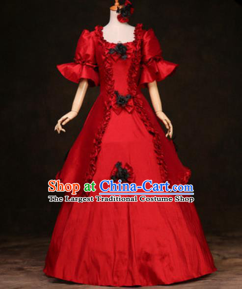 Top European Court Clothing Western Drama Red Full Dress Christmas Performance Garment Costume England Noble Lady Formal Attire