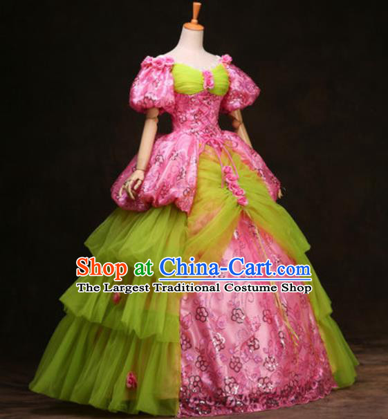 Top England Royal Princess Formal Attire European Court Clothing Western Drama Pink Full Dress Christmas Flower Fairy Garment Costume