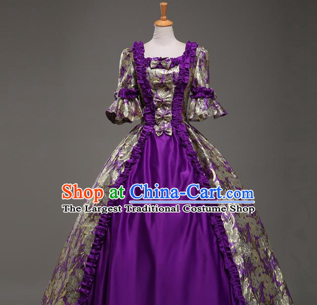 Top Christmas Ballroom Dance Garment Costume England Princess Formal Attire European Royal Clothing Western Drama Performance Purple Full Dress