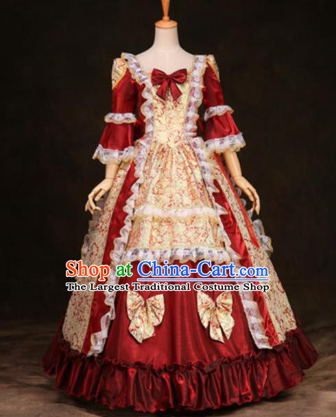 Top European Maid Lady Clothing Western Drama Performance Wine Red Full Dress Christmas Garment Costume England Noble Woman Formal Attire