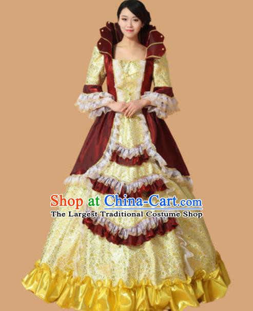 Top Western Drama Performance Yellow Full Dress Christmas Princess Garment Costume England Royal Formal Attire European Queen Clothing