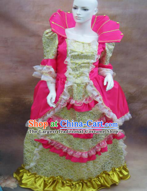 Top Christmas Princess Garment Costume England Royal Formal Attire European Drama Performance Clothing Western Queen Pink Full Dress