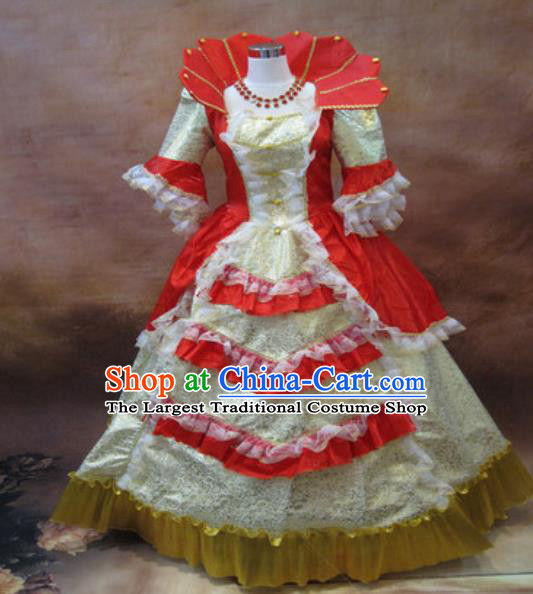 Top Western Queen Red Full Dress Christmas Princess Garment Costume England Royal Formal Attire European Drama Performance Clothing